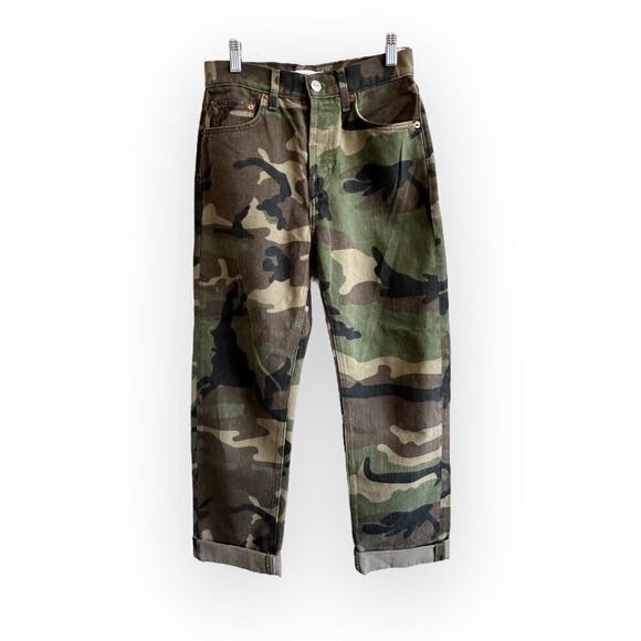 Re/Done Camo High Rise Stovepipe Jeans Straight High Waisted Denim Size 25 / 0 - Picture 1 of 13